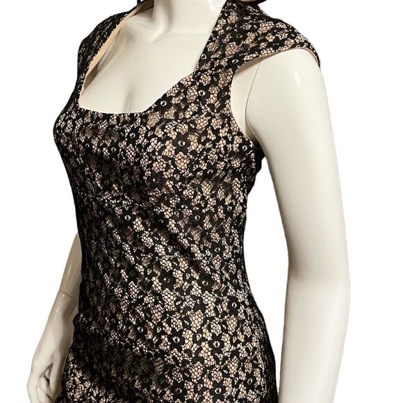 Sangria Mini Black Dress Lace Square Neckline size for 4 - Picture 8 of 13
